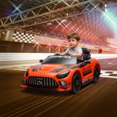 AIYAPLAY Električni avto za otroke mercedes-amg GT3, 12V električni avto za otroke 3-8 let z 2 motorjema, daljinski upravljalnik, LED luči, brezžična glasba, ročaj in prevozna kolesca, oranžna