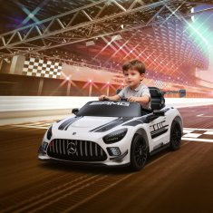AIYAPLAY Električni avto za otroke mercedes-amg GT3, 12V električni avto za otroke 3-8 let z 2 motorjema, daljinskim upravljalnikom, LED lučmi, brezžično glasbo, ročajem in prevoznimi kolesci, bela