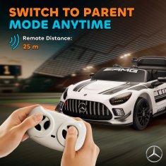 AIYAPLAY Električni avto za otroke mercedes-amg GT3, 12V električni avto za otroke 3-8 let z 2 motorjema, daljinskim upravljalnikom, LED lučmi, brezžično glasbo, ročajem in prevoznimi kolesci, bela