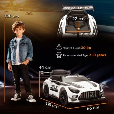 AIYAPLAY Električni avto za otroke mercedes-amg GT3, 12V električni avto za otroke 3-8 let z 2 motorjema, daljinskim upravljalnikom, LED lučmi, brezžično glasbo, ročajem in prevoznimi kolesci, bela