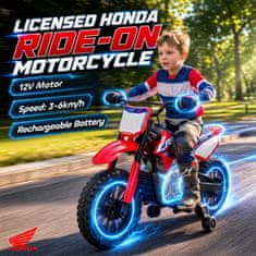 AIYAPLAY Električni motor za otroke 3-8 let 12V licenca honda CRF 450R, litijeva baterija, električni motorček za otroke z vzmetenjem, snemljiva kolesca, 3-6 KM/H, MAX 30 KG, rdeča