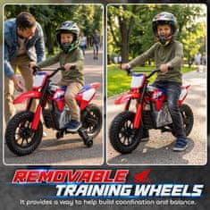 AIYAPLAY Električni motor za otroke 3-8 let 12V licenca honda CRF 450R, litijeva baterija, električni motorček za otroke z vzmetenjem, snemljiva kolesca, 3-6 KM/H, MAX 30 KG, rdeča