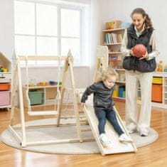 AIYAPLAY Struktura za plezanje za otroke 5 v 1, leseno igrišče s toboganom, ploščo in mrežo za plezanje, gugalnico in koš, zložljiva Montessori izobraževalna igra za notranjo uporabo, 3-6 let