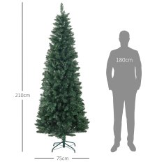 HOMCOM Božično drevo umetno 210cm s 687 vejami, božično drevo vitko visoko in ozko z zložljivim podnožjem, zeleno