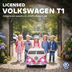 AIYAPLAY Otroški električni avto 3-7 let volkswagen T1, 12V 3-8 km/h otroški električni avto z 2 motorjema, vzmetenjem, počasnim zagonom, glasbo, žarometi in hupljanjem, rdeč