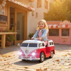 AIYAPLAY Otroški električni avto 3-7 let volkswagen T1, 12V 3-8 km/h otroški električni avto z 2 motorjema, vzmetenjem, počasnim zagonom, glasbo, žarometi in hupljanjem, rdeč
