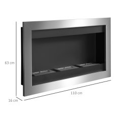 HOMCOM Stenski bioetanolski kamin oblikovalski biokamin s 3 gorilniki iz nerjavečega jekla 110 x 63 x 16 cm