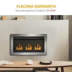 HOMCOM Stenski bioetanolski kamin oblikovalski biokamin s 3 gorilniki iz nerjavečega jekla 110 x 63 x 16 cm