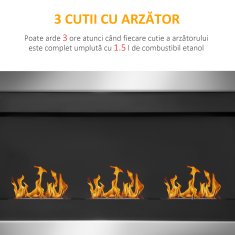 HOMCOM Stenski bioetanolski kamin oblikovalski biokamin s 3 gorilniki iz nerjavečega jekla 110 x 63 x 16 cm