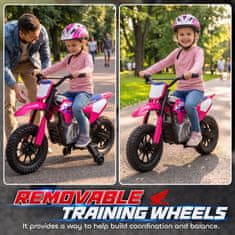 AIYAPLAY Električni motor za otroke 3-8 let 12V licenca honda CRF 450R, litijeva baterija, električni motorček za otroke z vzmetenjem, odstranljiva kolesca, 3-6 km/h, maks 30 kg, roza