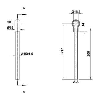 Ravna cev FI-15 z ušesom 18 mm, dolžina 200 mm HYDRAL