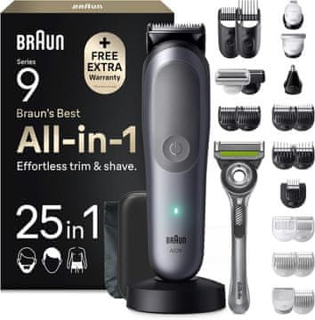 BRAUN Braun Multigroom All-in-One Series 9, 25-v-1 strižnik AIO9565, siv