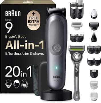 BRAUN Braun Multigroom All-in-One Series 9, 20-v-1 strižnik AIO9540, siv
