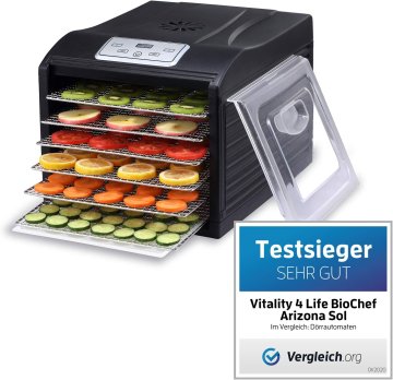 Biochef vitality4life BioChef Arizona sušilnik hrane, 6 inox pladnjev, digitalni časovnik