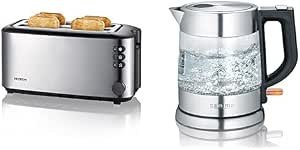 Severin SEVERIN AT 2509 automatski toaster (1400W, 2 dolgi reži, za 4 rezine) inox/črn & WK 3468 grelnik vode