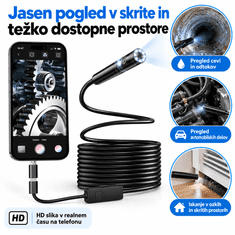 Netscroll Endoskopska kamera za telefon s 5 m kablom, HD sliko in 8 LED lučmi, EndoCam