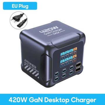 KJB Namizni GaN polnilnik 420 W z zaslonom, USB-C do 140 W, EU
