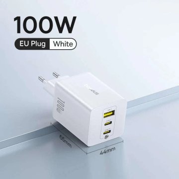 KJB GaN polnilnik 100 W, 2 USB-C in USB-A, EU, bel