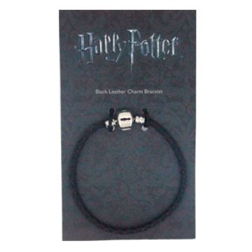 Northix Črna usnjena zapestnica z obeski Harry Potter z nastavljivo velikostjo