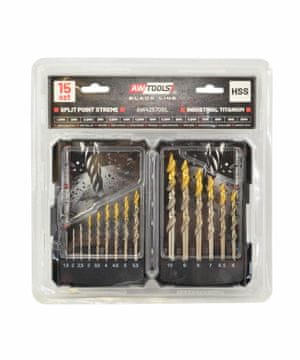 awtools Komplet kovinskih svedrov M2 HSS-TiN Black Line 1,5-10 mm 15 kosov