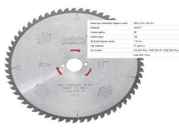 Metabo žagin list za les 254x30 mm 60Z