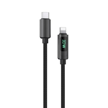 Northix NEXTBATT kabel USB-C na Lightning 30W, 3A, 1m - črne barve