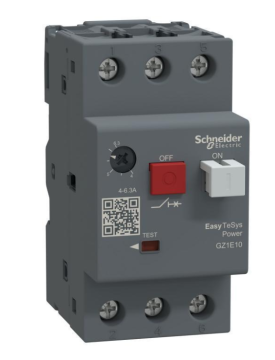 Schneider Motorno odklopnik 3P 2,2 kW 4–6,3 A EasyTeSys Power, pogon s tipko, vtični priključki GZ1E10