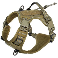 KJB Nastavljiva oprsnica za psa MOLLE z odsevnimi detajli, temno kaki / XL