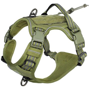 KJB Nastavljiva oprsnica za psa MOLLE z odsevnimi detajli, vojaško zelena / XL