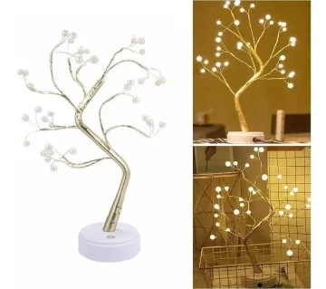FED LED DREVO 50 CM Z BISERI - ZLATA DEKORATIVNA LUČKA, NA BATERIJE ALI USB