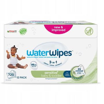 WaterWipes Vlažni robčki Sensitive+ za dojenčke in malčke 99,9 % vode 12 x 60 kosov.