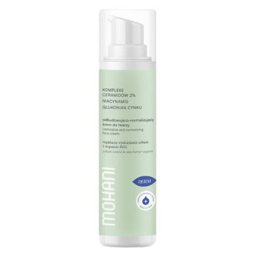 Mohani Krema za obraz za obnovo in normalizacijo kože s ceramidnim kompleksom, 2 % niacinamida in cinkovega glukonata, 50 ml