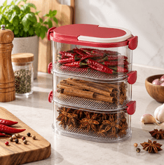 HOME & MARKER® Organizator za začimbe za kuhinjski pult, večnivojski, z zrakotesnimi tesnili, snemljivi predelki, plastika, varna za živila | SPICEKEEP