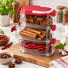 HOME & MARKER® Organizator za začimbe za kuhinjski pult, večnivojski, z zrakotesnimi tesnili, snemljivi predelki, plastika, varna za živila | SPICEKEEP