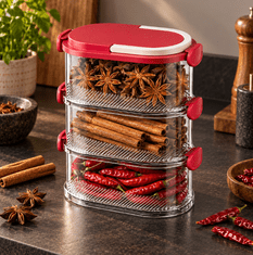 HOME & MARKER® Organizator za začimbe za kuhinjski pult, večnivojski, z zrakotesnimi tesnili, snemljivi predelki, plastika, varna za živila | SPICEKEEP