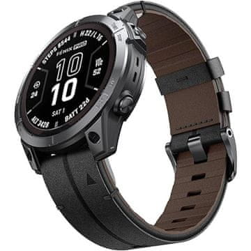 GS Usnjen pašček Quickfit za Garmin Fenix 5X/6X/6X PRO/7X, črne barve