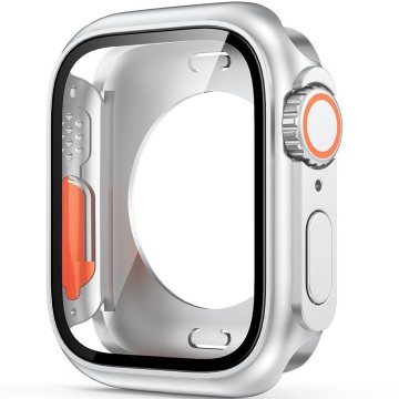 GS 2v1 polno ohišje + kaljeno steklo za Apple Watch 4/5/6/SE 44MM, srebrno/oranžno