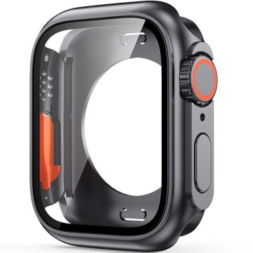 GS 2v1 polno ohišje + kaljeno steklo za Apple Watch 4/5/6/SE 44MM, grafitno/oranžno