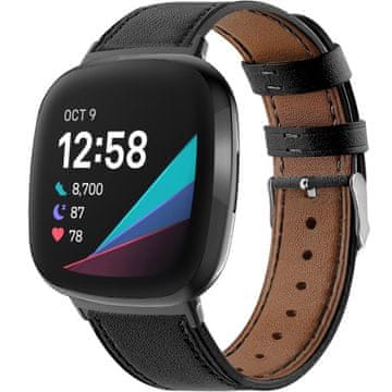 GS Usnjen pašček za Fitbit Versa 4 / Sense 2, črn