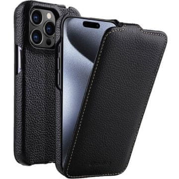 preklopni ovitek za iPhone 15 Pro, usnjen, preklopni, črn
