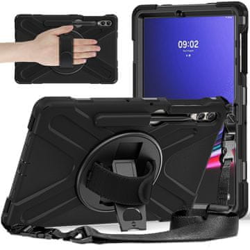 GS Oklepni ovitek za Samsung Galaxy Tab S9 FE+ / S9+ / S8+ / S7+, 360-stopinjska zaščita z držalom za pisalo, črne barve