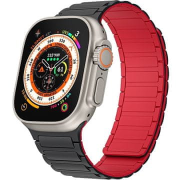 GS Silikonski pašček za Apple Watch 1/2/3/4/5/6/7/8/9/10/11/SE Ultra 1/2/3 42/44/45/46/49 mm, črn/rdeč