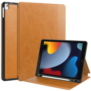 GS Ovitek za iPad 10,2" 2021/2020/2019 (9./8./7. generacija), reža za vizitke in pisalo, rjava