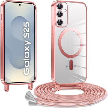 Overboard Ovitek za Samsung Galaxy S25, Electro MagSafe, roza + vrvica za vstavljanje