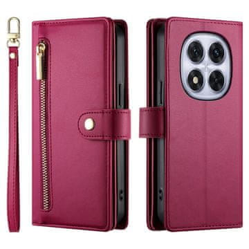 GS Preklopni ovitek za Xiaomi Redmi Note 14 Pro 5G / Poco X7 5G, denarnica z zadrgo, rdeč