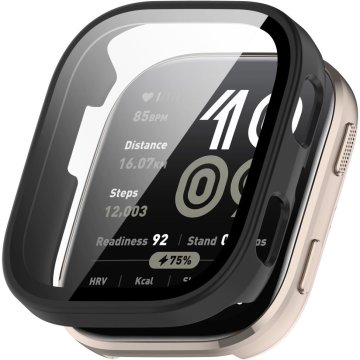 GS Kaljeno stekleno ohišje za Amazfit Bip 6 - popolna 2-v-1 zaščita - črno
