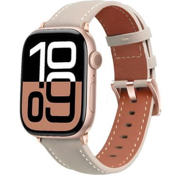 GS Usnjen pašček iz rožnatega zlata z zaponko za Apple Watch 1/2/3/4/5/6/7/8/9/10/11/SE 38/40/41/42 mm - bež