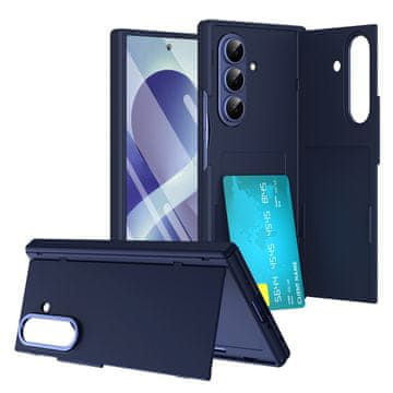 GS Ovitek za Samsung Galaxy Z Fold 8 Ultra, držalo za kartice, stojalo, denarnica, s stojalom in zunanjim steklom za zaslon, moder