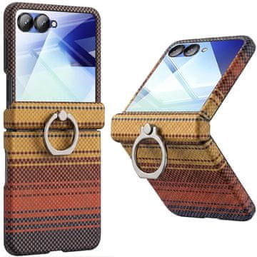GS Ovitek za Samsung Galaxy Z Flip 8, mavrični obroč, stojalo, s steklom za zunanji zaslon, rumen