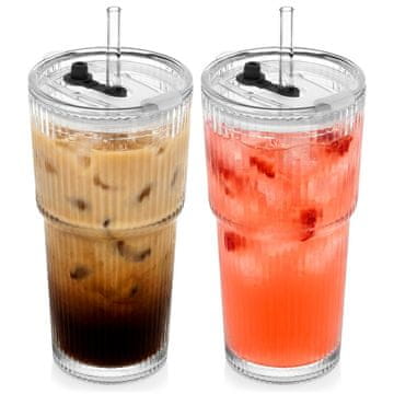 Artemis 2x steklena skodelica za pitje s pokrovčkom iz slamice za potovanja 500 ml